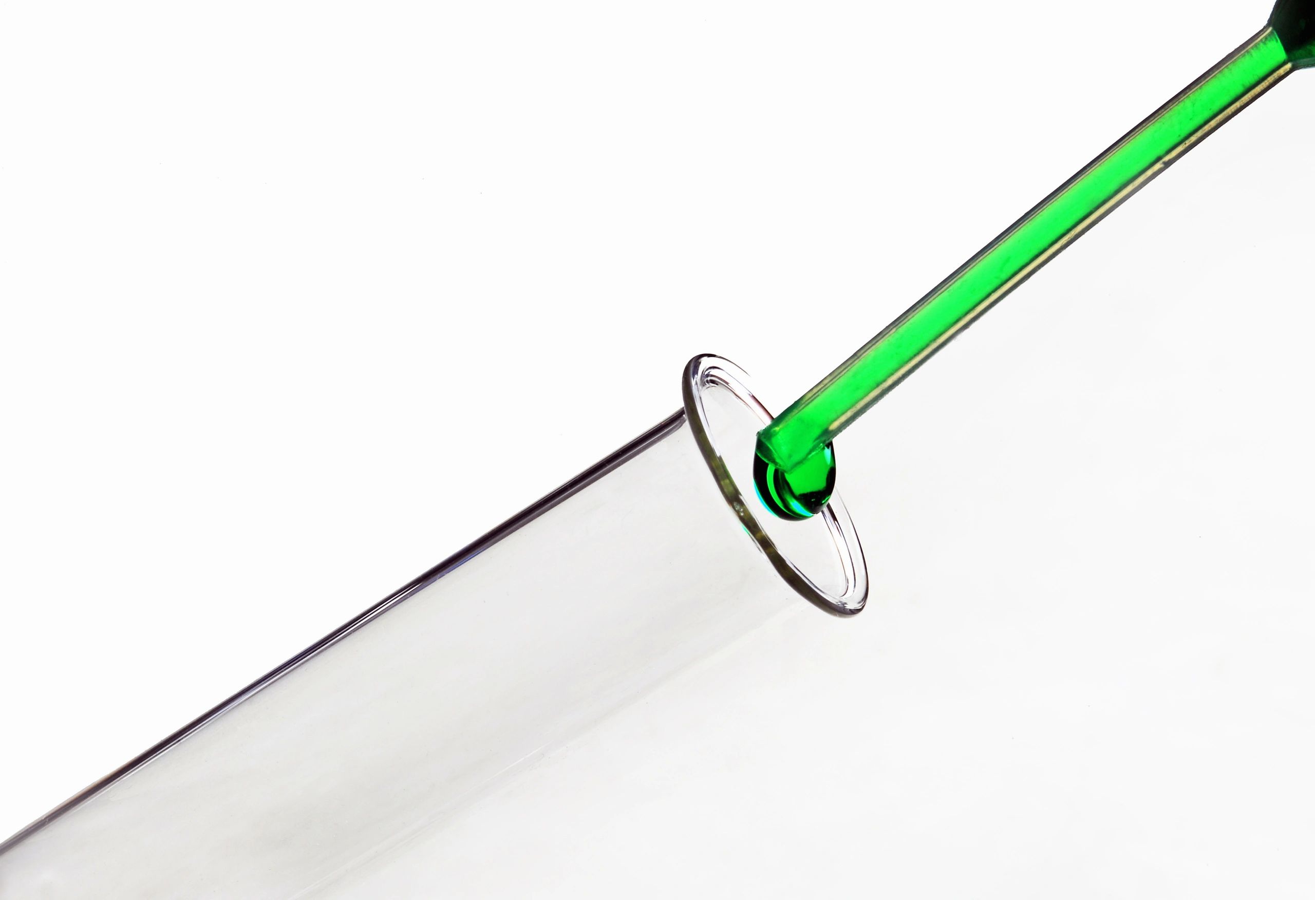 Laboratory glassware with clear liquid for analytical testing