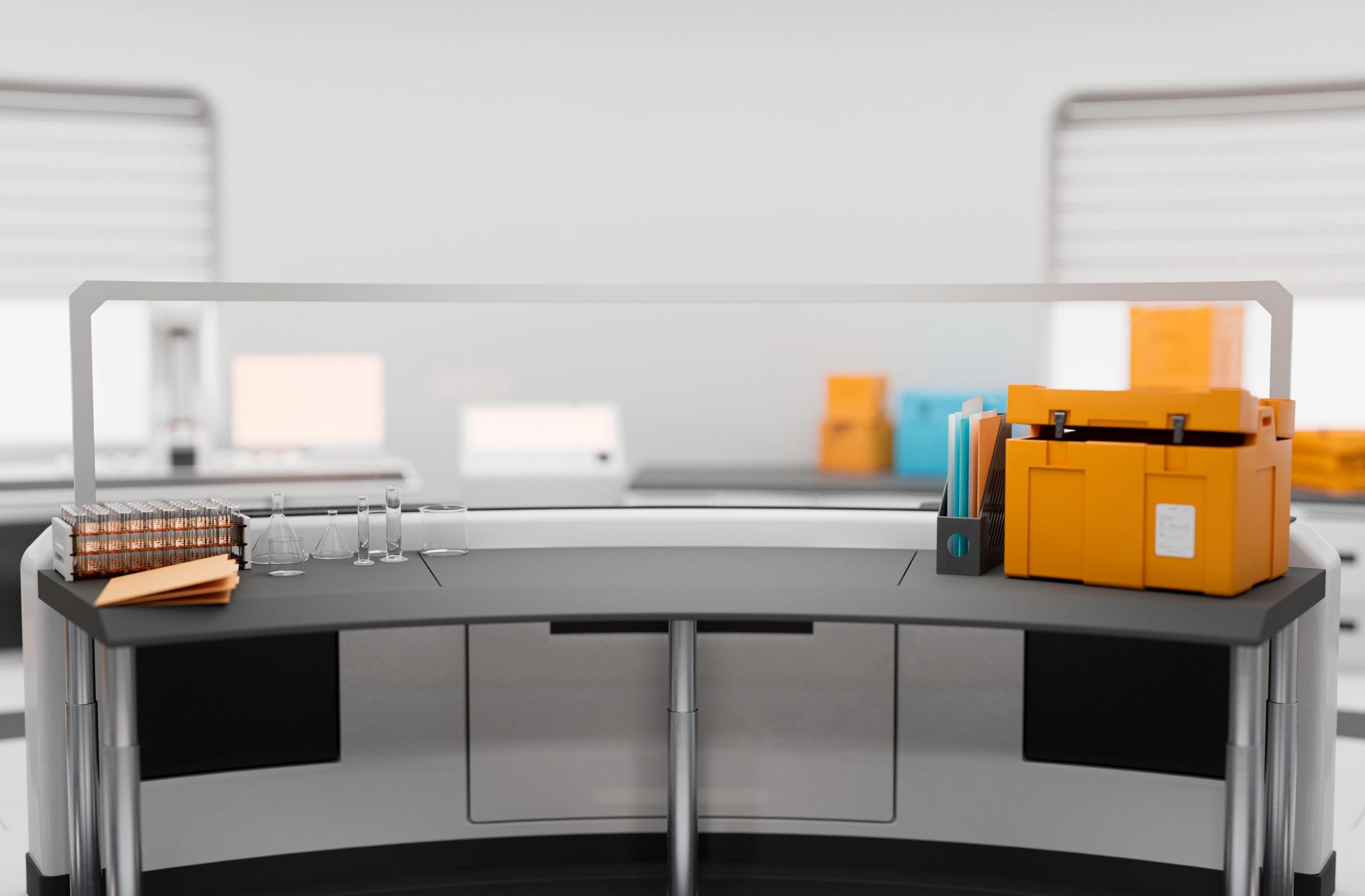 Clean biotech workspace desk in a laboratory