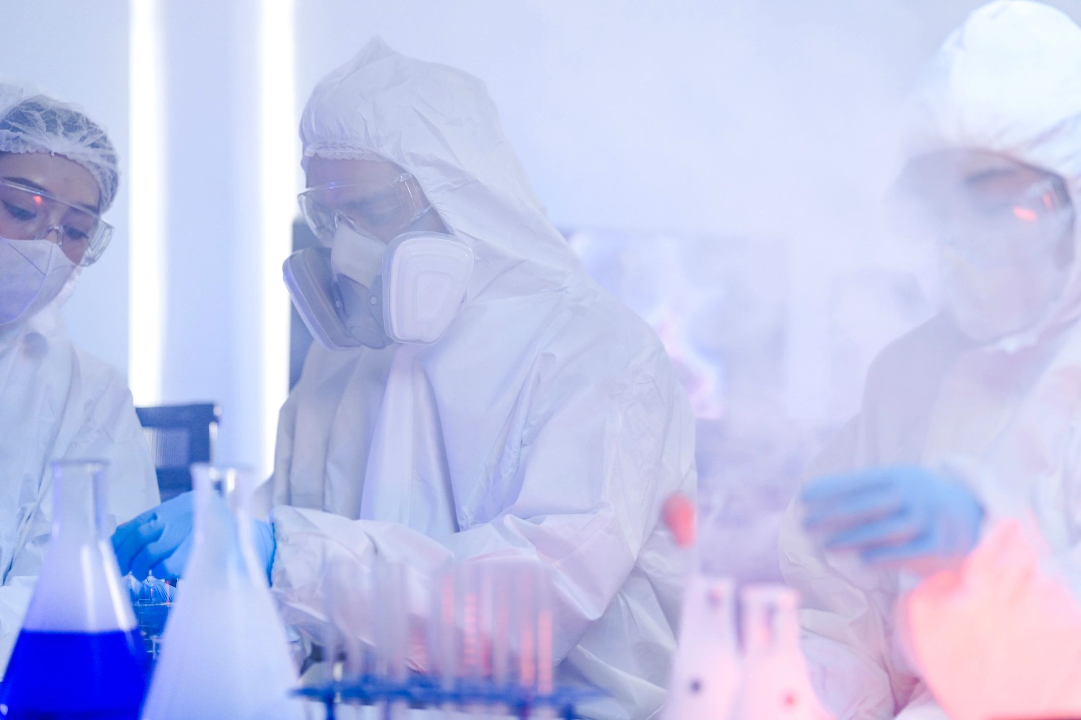 Laboratory team following strict scientific protocols